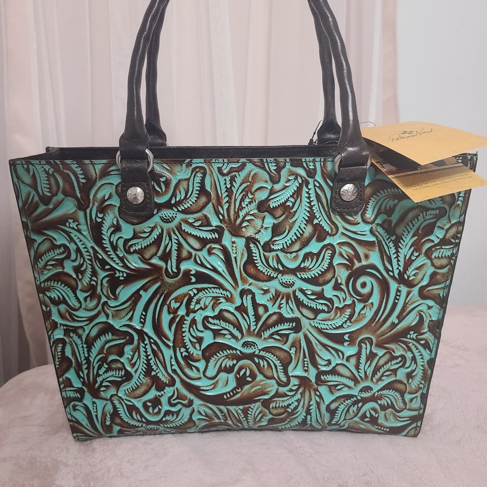 Patricia Nash ZANCONA TOOLED TURQUOISE Leather Tote Shoulder Bag